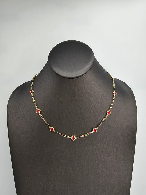 14k Gold Necklace - Red Flower