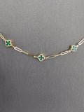 14k Gold Necklace - Green Flower