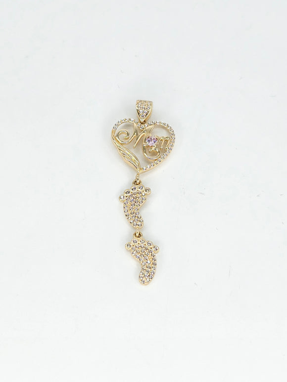 14k Gold Pendant - Heart Mom w/ Baby Feet