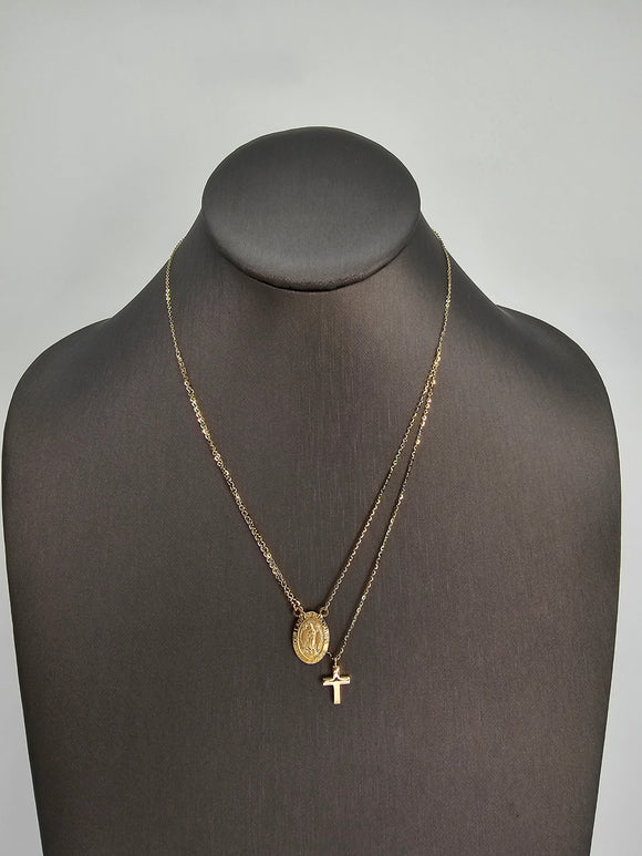14k Gold Necklace - Virgin Mary w/Cross