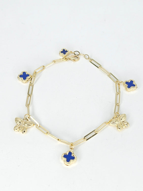 14k Gold Bracelet - Clover w/Butterfly