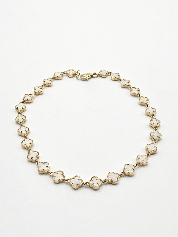 14k Gold Bracelet - White Clover