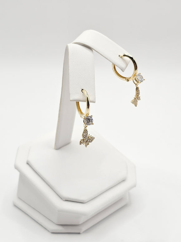 14K Gold Earrings - Butterfly Hoop