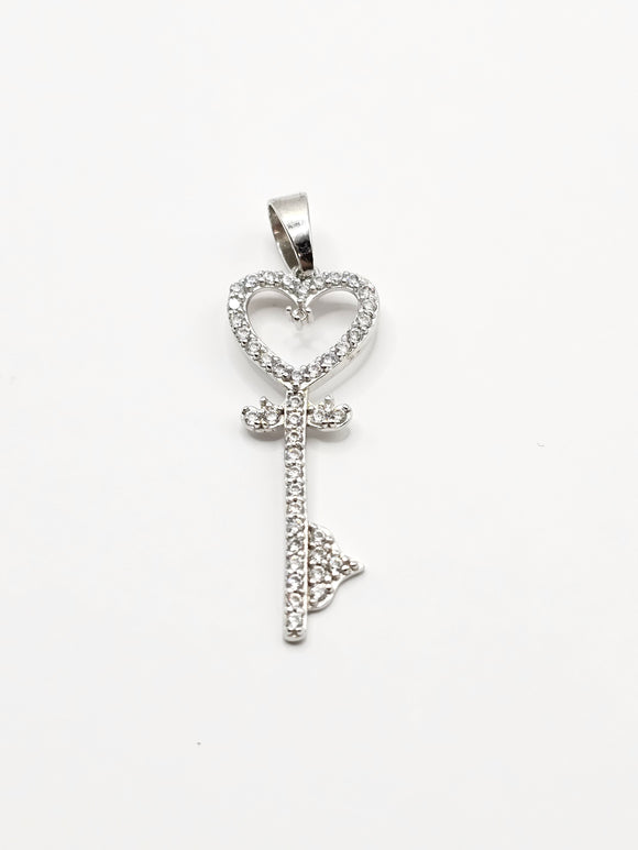 Sterling Silver 925 Pendant - Heart Key