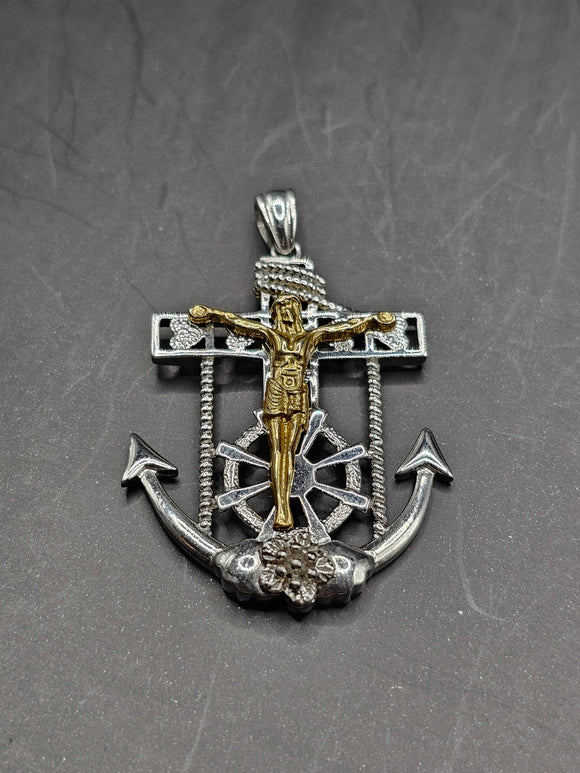 Sterling Silver 925 Pendant - Jesus on Anchor