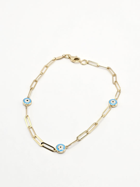 14k Gold Bracelet - Blue Evil Eyes