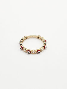 14K Gold Ring - Red Evil Eyes