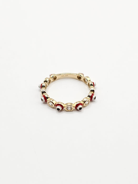 14K Gold Ring - Red Evil Eyes