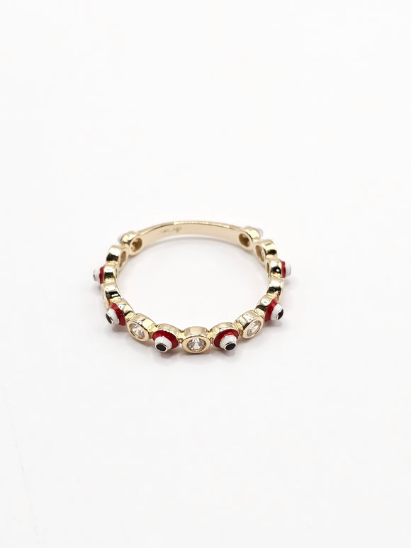 14K Gold Ring - Red Evil Eyes