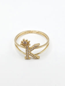 14K Gold Ring - Initial Letter w/Crown "K"