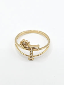 14K Gold Ring - Initial Letter w/Crown "T"