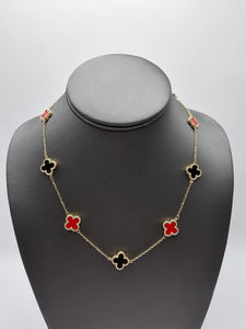 14k Gold Necklace - Black & Red Clover