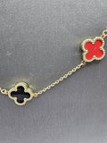 14k Gold Necklace - Black & Red Clover