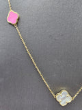 14k Gold Necklace - Purple and White Clover