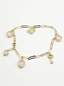 14k Gold Bracelet - Heart w/Lock & Key