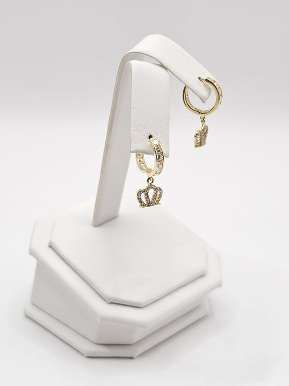 14K Gold Earrings - Huggie Hoops Crown