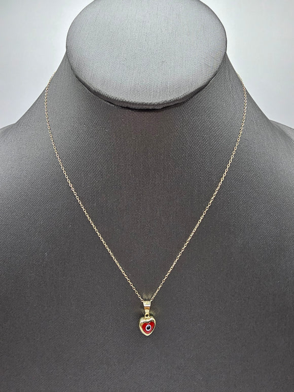 14k Gold Necklace - Red Evil Eye