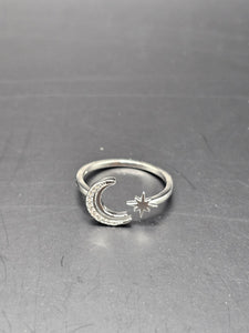 Sterling Silver 925 Ring - Moon & Star