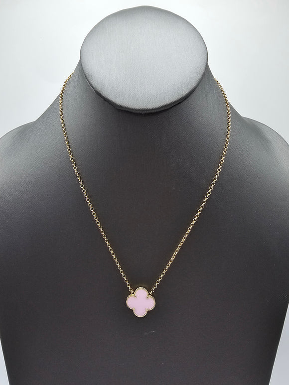 14k Gold Necklace - Pink Clover