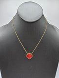 14k Gold Necklace - Red Clover