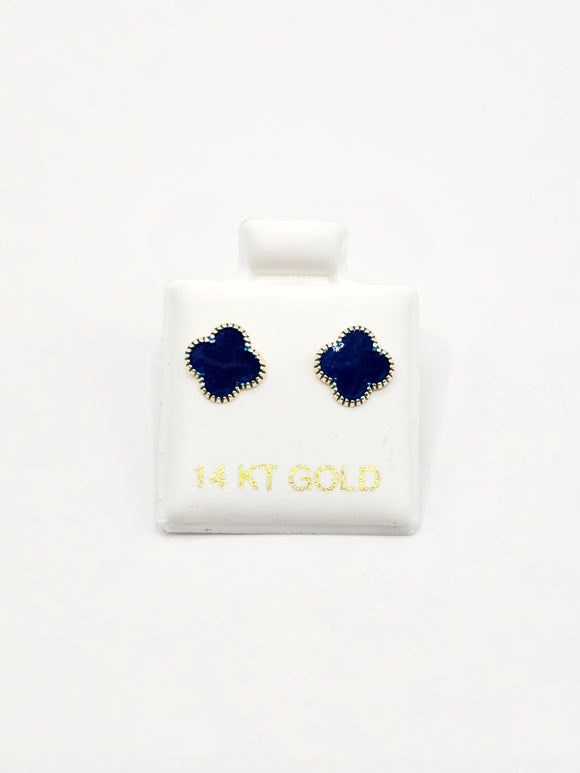 14K Gold Earrings - Blue Clover