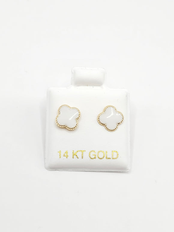 14K Gold Earrings - White Clover