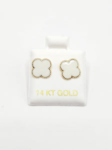 14K Gold Earrings - White Clover