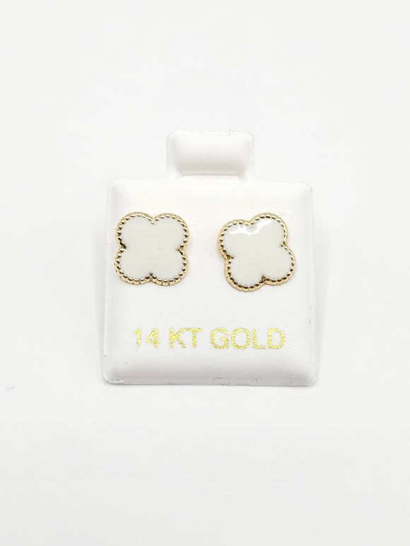 14K Gold Earrings - White Clover