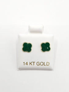 14K Gold Earrings - Green Clover