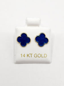 14K Gold Earrings - Blue Clover