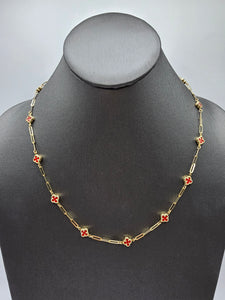 14k Gold Necklace - Red Clover