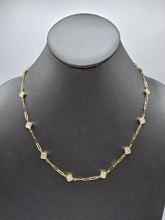 14k Gold Necklace - White Clover