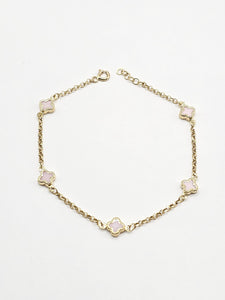 14k Gold Bracelet - Pink Clover