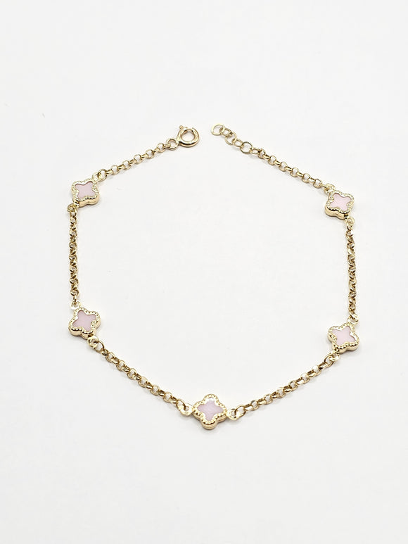 14k Gold Bracelet - Pink Clover