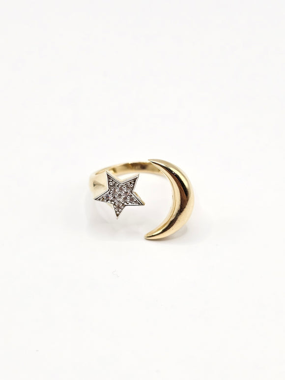 14K Gold Ring - Star & Moon