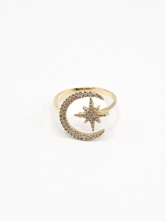 14K Gold Ring - Moon & Star