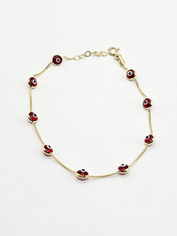 14k Gold Bracelet - Red Evil Eyes