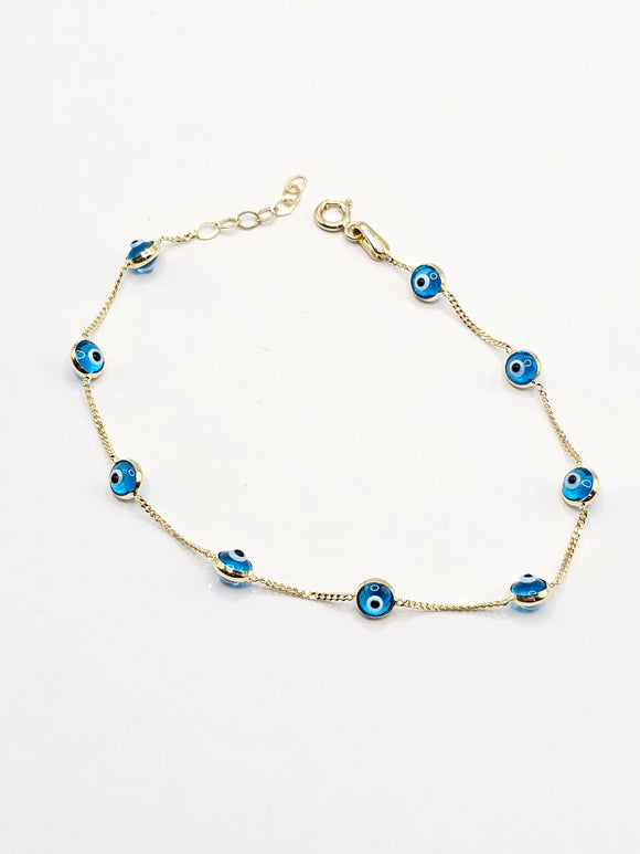 14k Gold Bracelet - Blue Evil Eyes