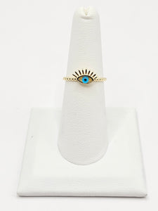 14K Gold Ring - Blue Evil Eye