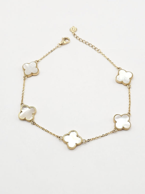 14k Gold Bracelet - White Clover