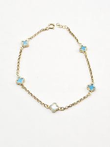 14k Gold Bracelet - Blue Clover