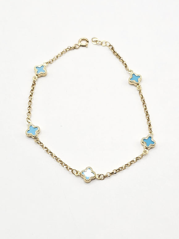 14k Gold Bracelet - Blue Clover