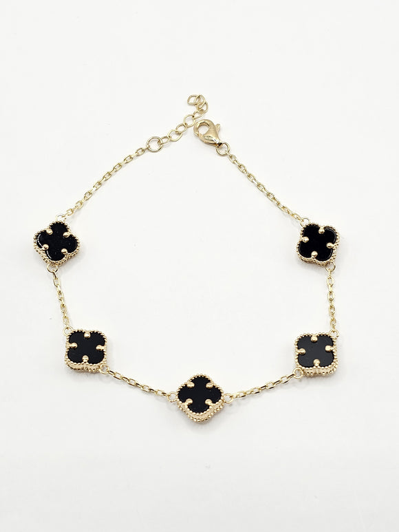 14k Gold Bracelet - Black and Gold Clover