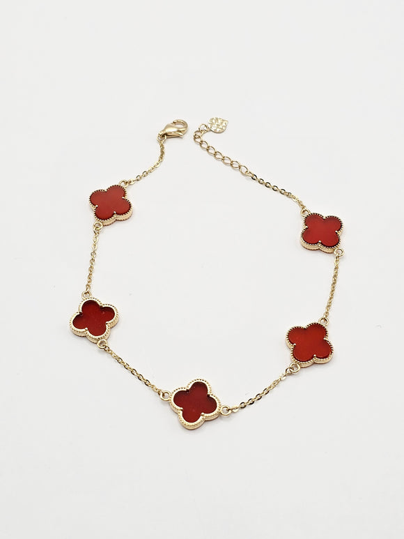 14k Gold Bracelet - Red Clover