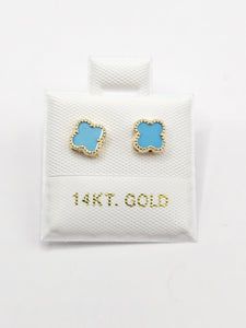 14K Gold Earrings - Pastel Blue Clover