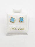 14K Gold Earrings - Pastel Blue Clover