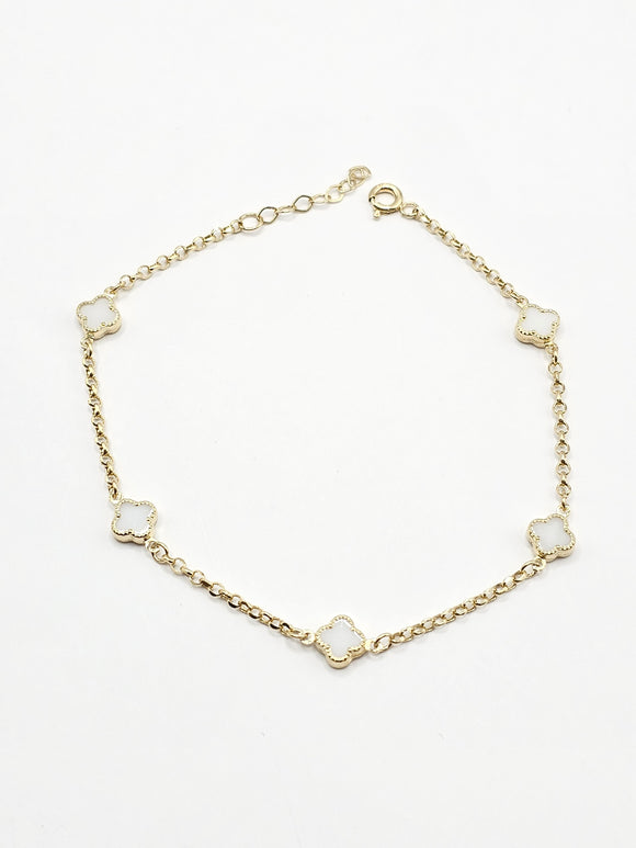 14k Gold Bracelet - White Clover