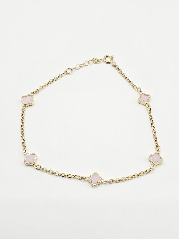 14k Gold Bracelet - Pink Clover