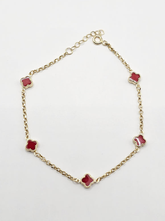 14k Gold Bracelet - Red Clover