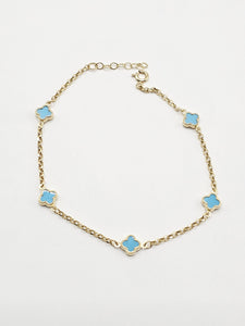 14k Gold Bracelet - Pastel Blue Clover